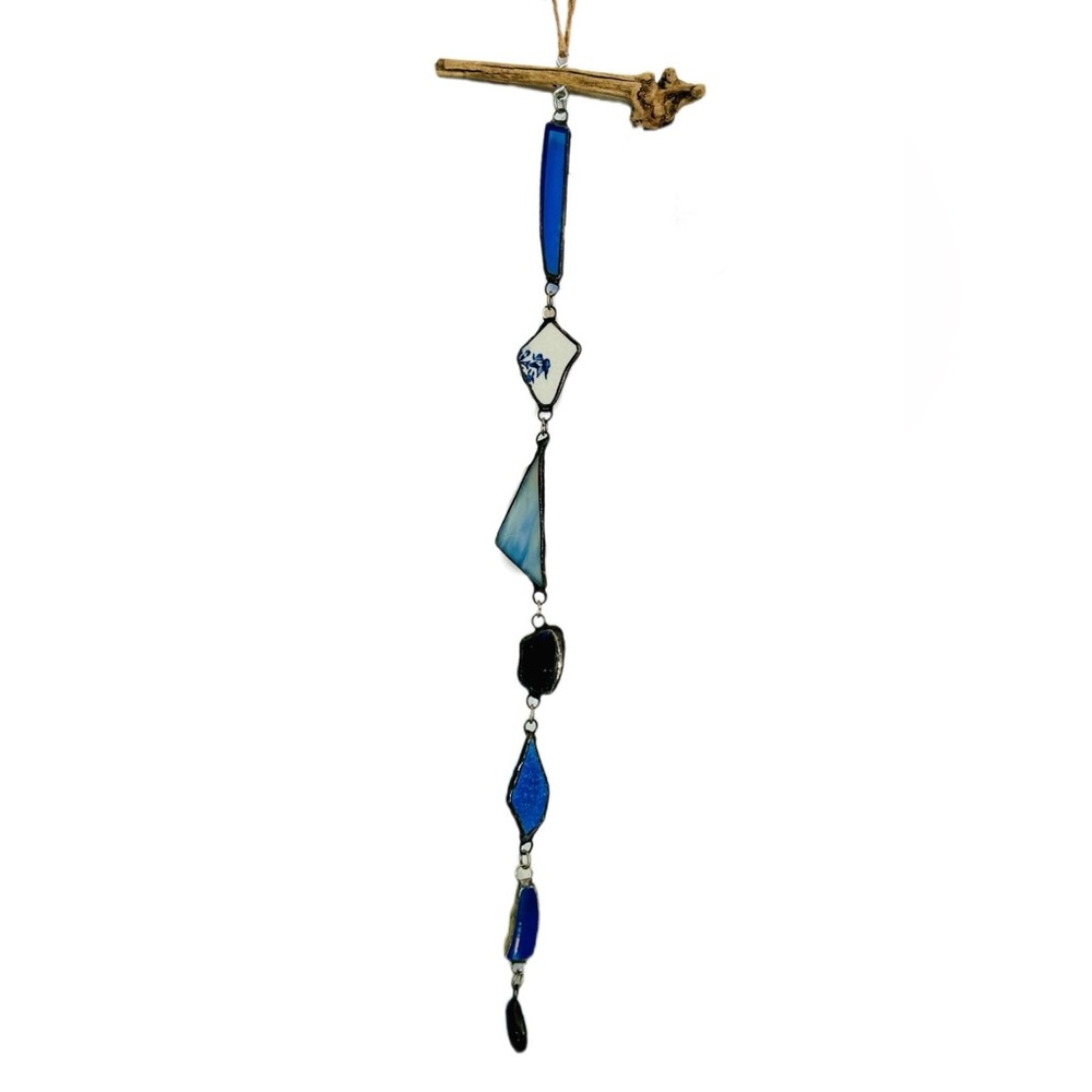 Handmade Blue Glass & Pottery Hanging Wall Art | 19” | NWOT
